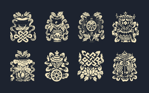 中国传统纹样藏族吉祥八宝矢量图案